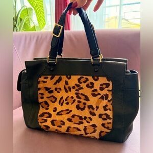 Ralph Lauren Black Leather Tote with Leopard Panel